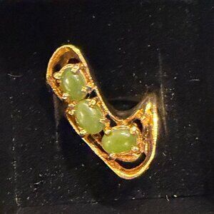 Vintage Gold-Plated Jade Bypass Ring • Triple Nephrite Cabochons • Size 5.5